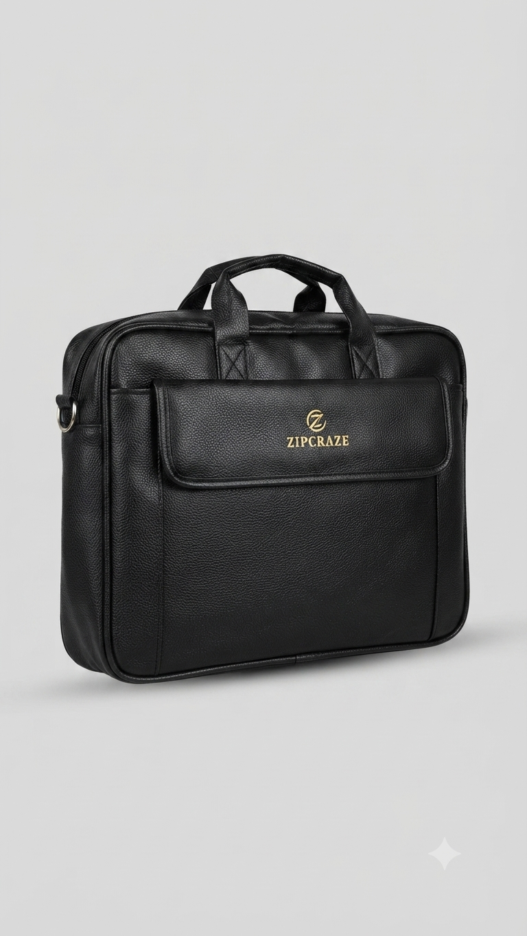 ZIPCRAZE Black Pebbled Faux Leather Professional laptop bag