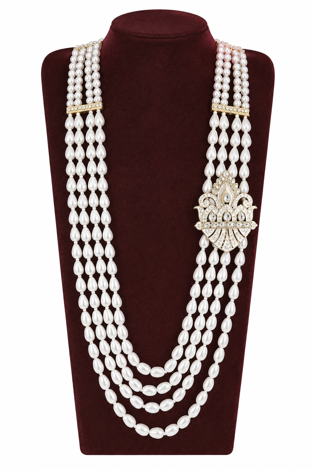 Royal Groom 4-Layer Pearl Mala with Designer Brooch