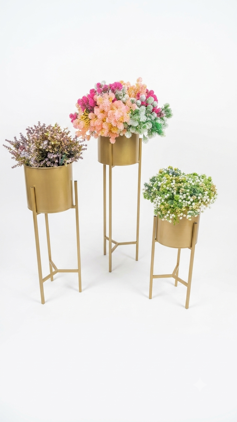 Tiered Gold Metal Floor Planter Set with Stands