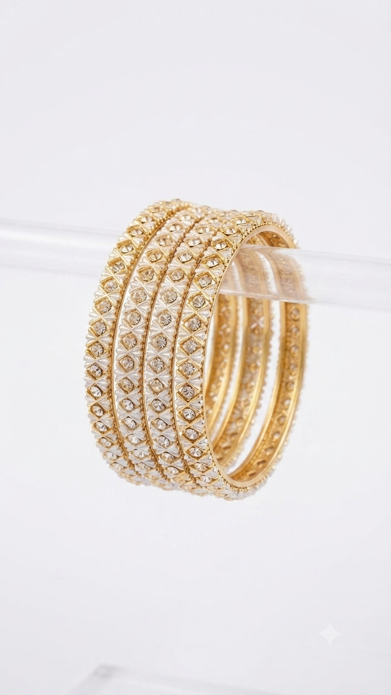 Ornate Gold-Plated Crystal Bangle Set