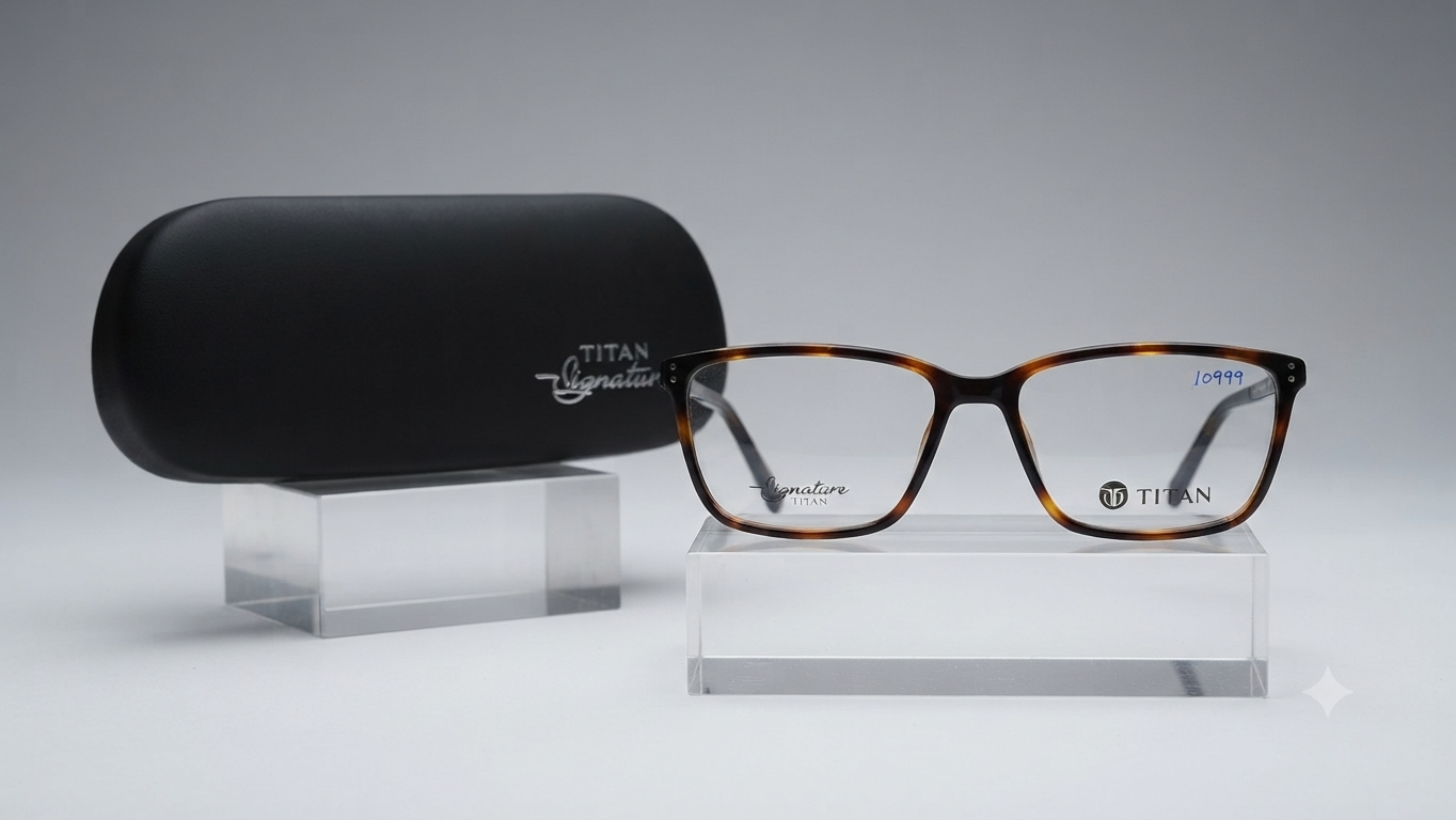 Titan Signature Tortoiseshell Rectangle Eyeglasses with Matching Case