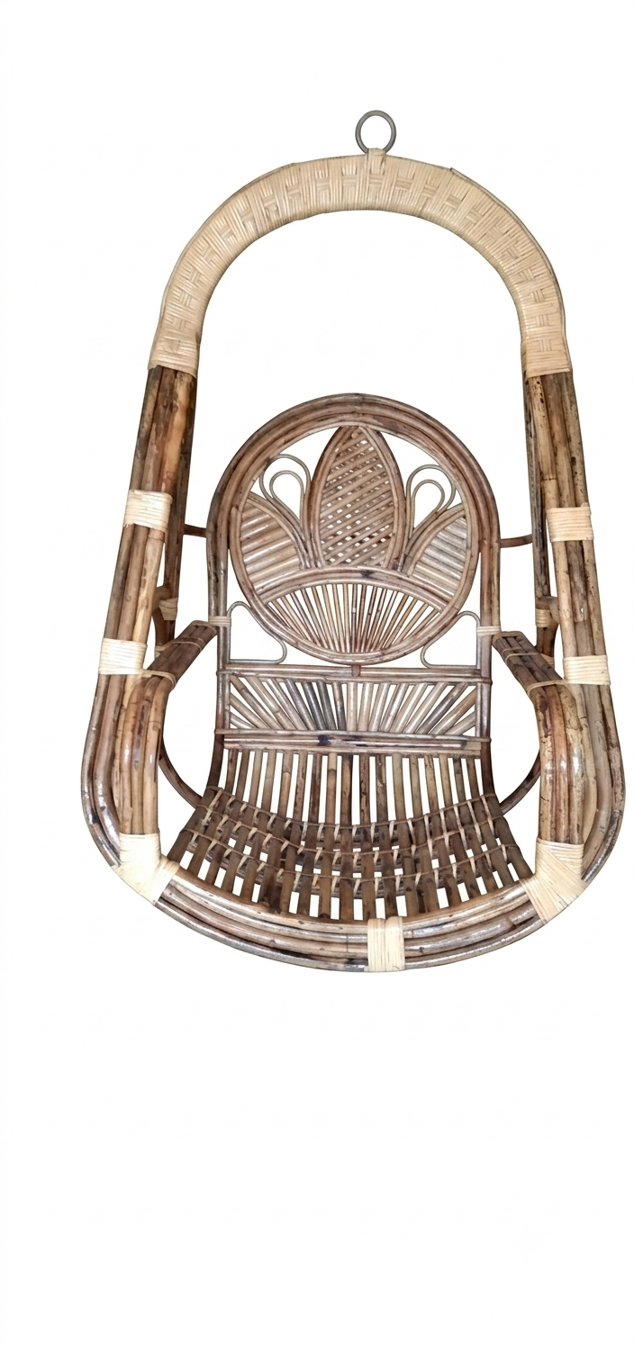 Lotus-Motif Rattan Hanging Swing Chair