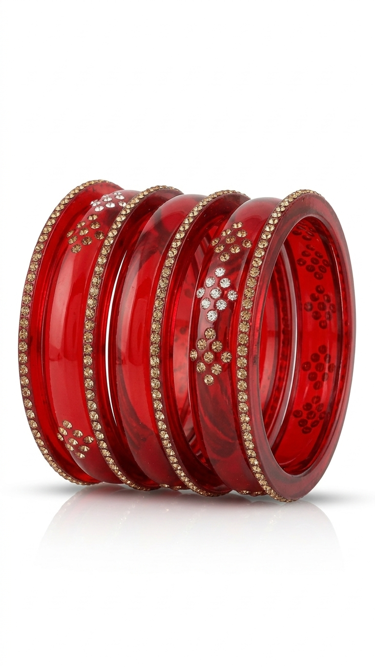 Red and Gold Stone Designer Bangle Set