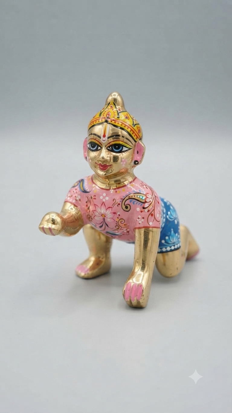 Hand-Painted Brass Crawling Radha Idol