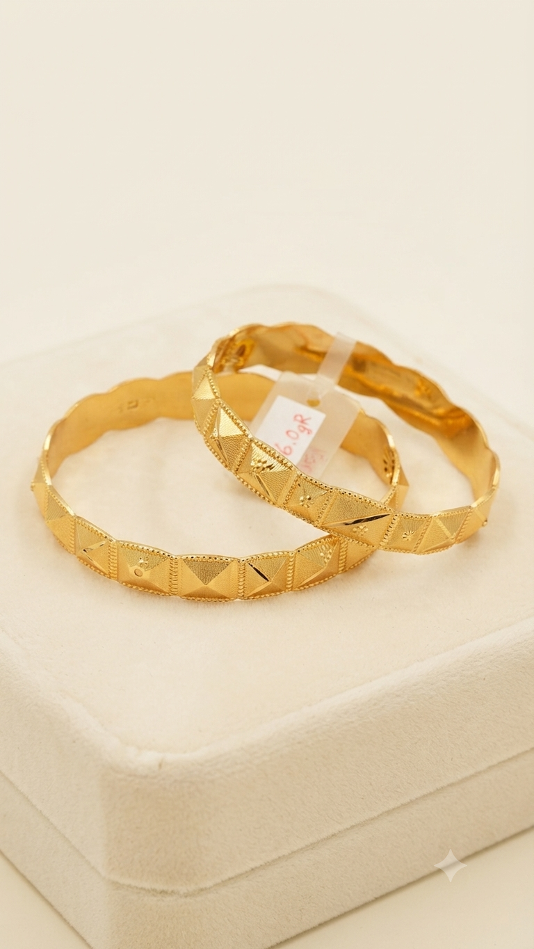 Geometric Faceted Gold Bangle Pair