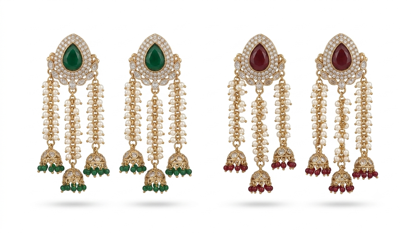 Jhumka Earring Assortment (Green & Maroon)