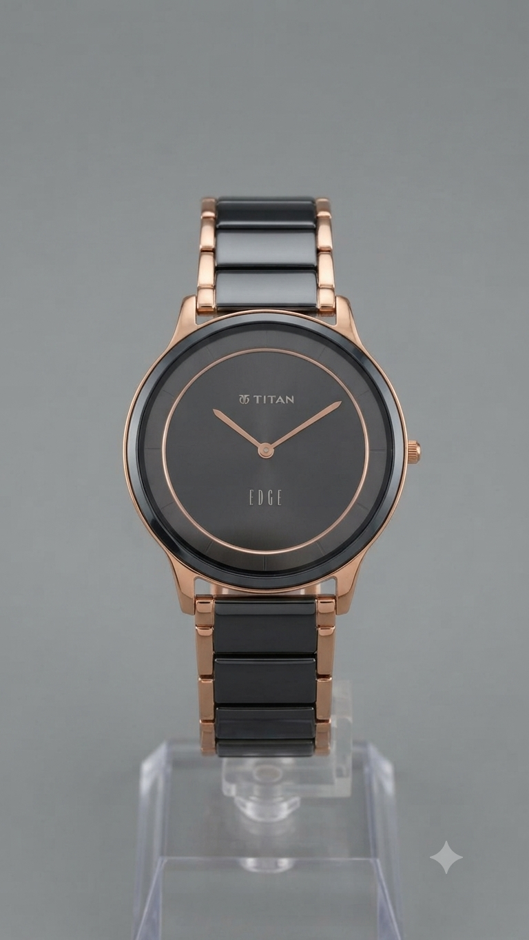 Titan Edge Ceramic Collection Watch (Rose Gold and Black)