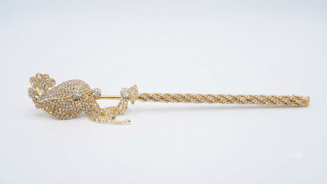 Crystal-Encrusted Ornate Deity Basuri Scepter