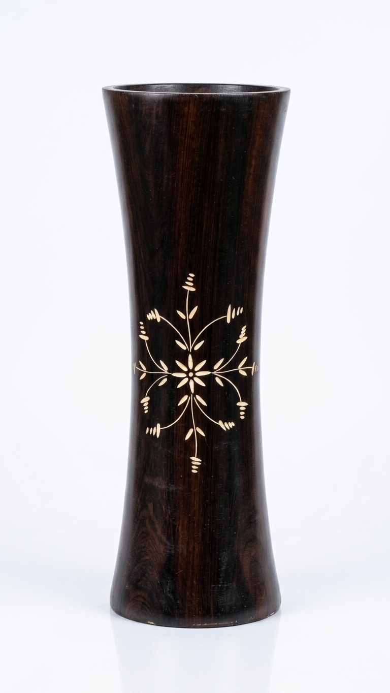 Indian Rosewood Floral Inlay Floor Vase