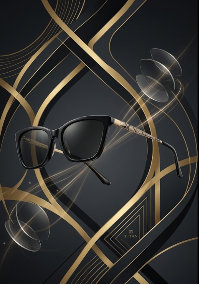 Fastrack Black Soft-Cat Eye Sunglasses with Gold Metal Temples