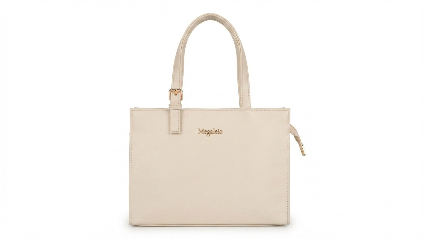 Megaleio Beige Structured Tote Handbag