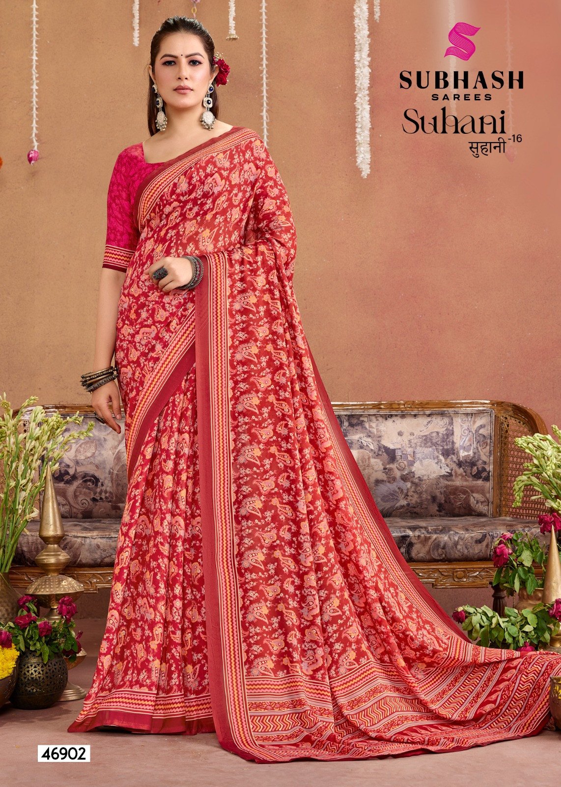 Subhash Sarees Suhani Printed Red Saree