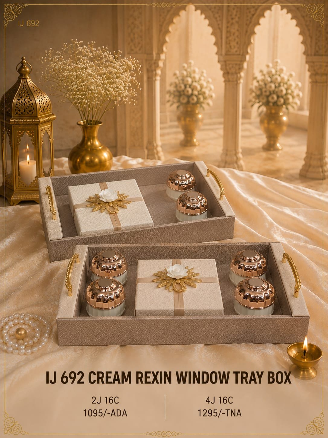 IJ 692 Cream Rexin Window Tray Box