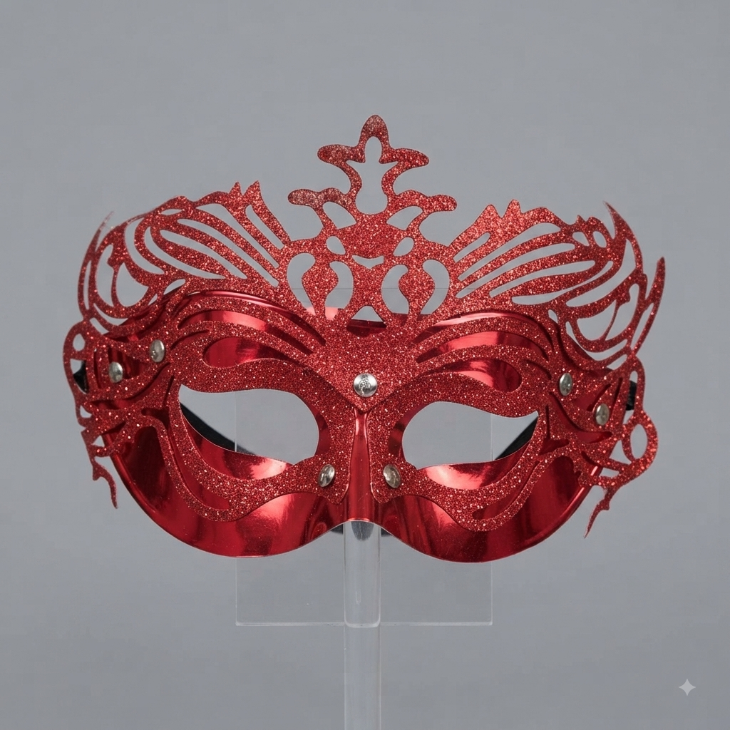 Royal Red Glitter Crown Masquerade Mask