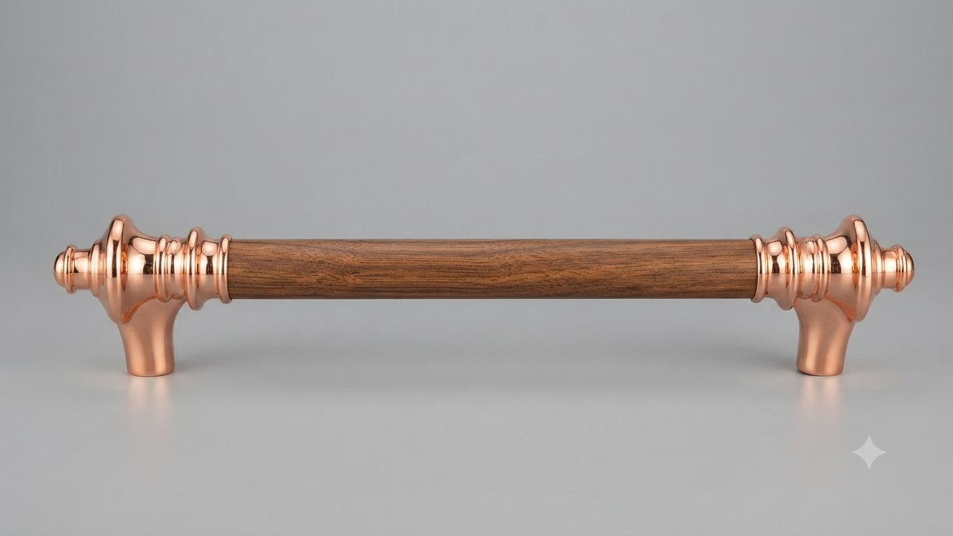 Antique Rose Gold and Wooden Pull Handle