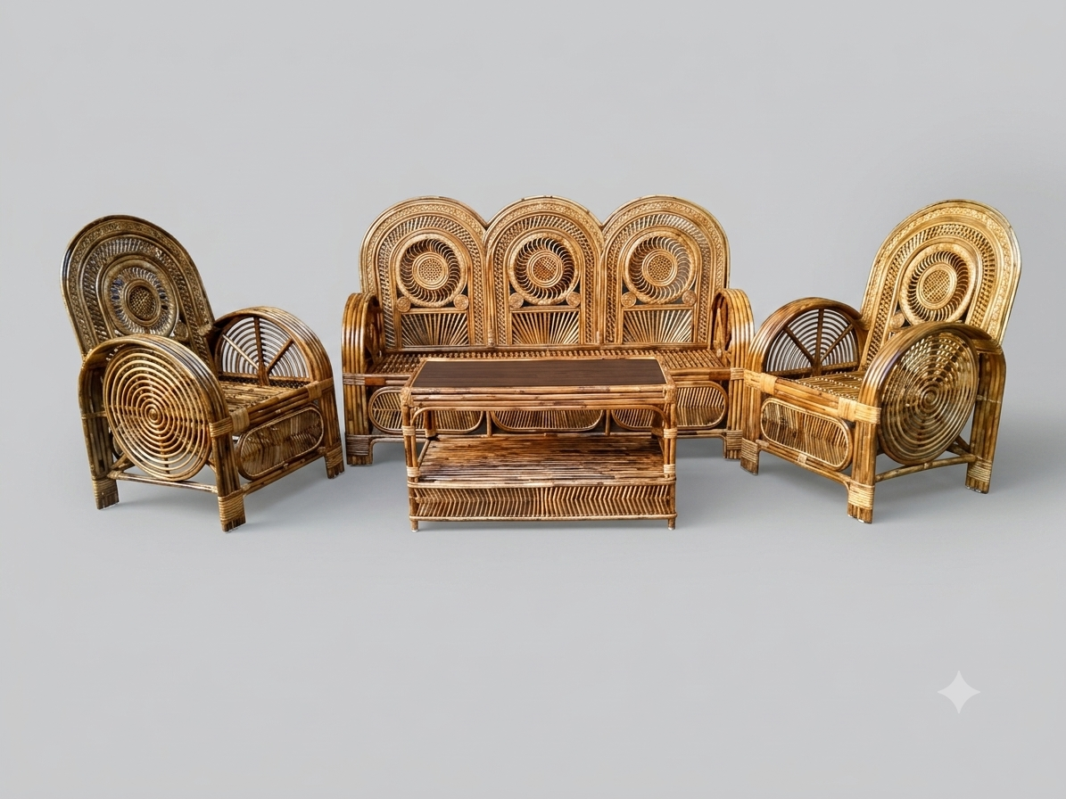 The Spiral Rattan Conversation Set sofa