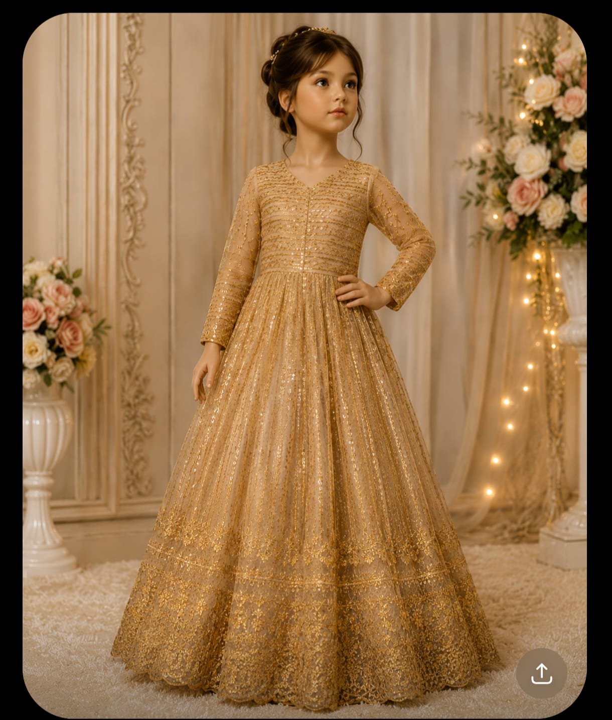 Golden Shimmer Kids Anarkali Gown