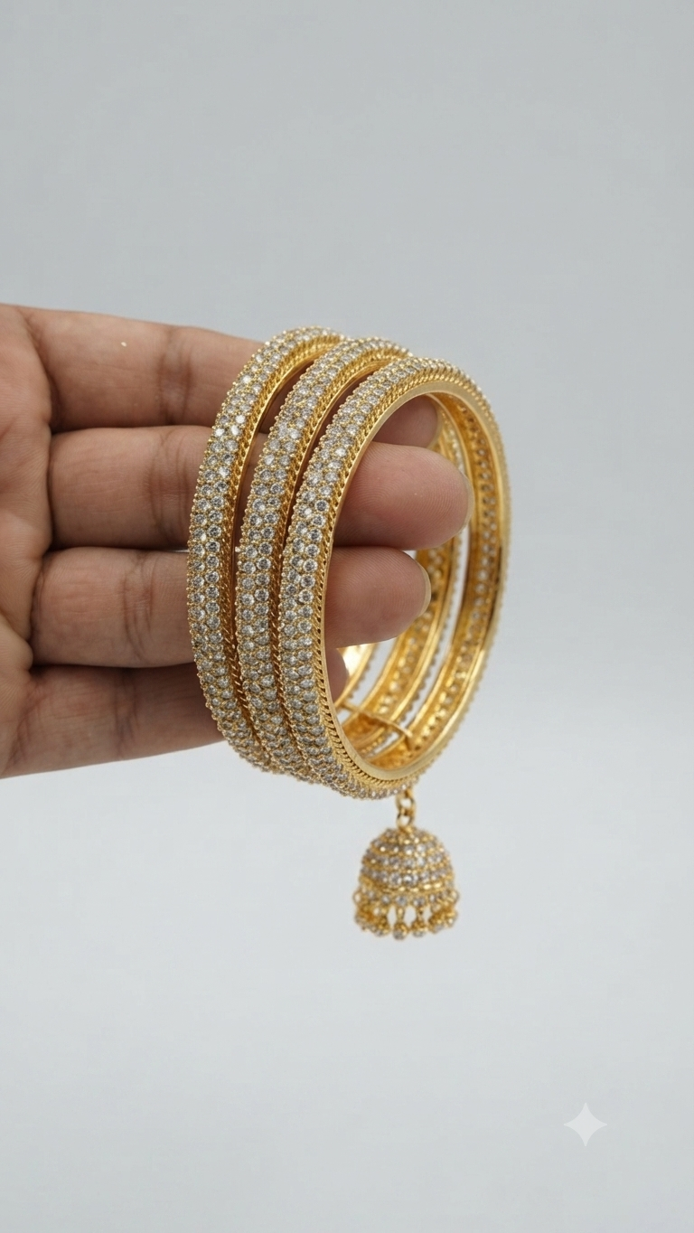 Stone Studded Bangles with Jhumka Hangings