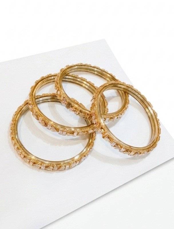 Gold-Plated Baguette Crystal Bangle Set (Set of 4)