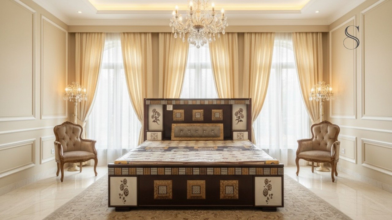 Solid Wood Maharaja Upholstered Bed