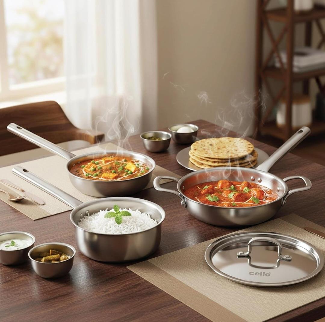 Cello Divine 3-Piece Stainless Steel Meta Tuff Tri-Ply Cookware Set