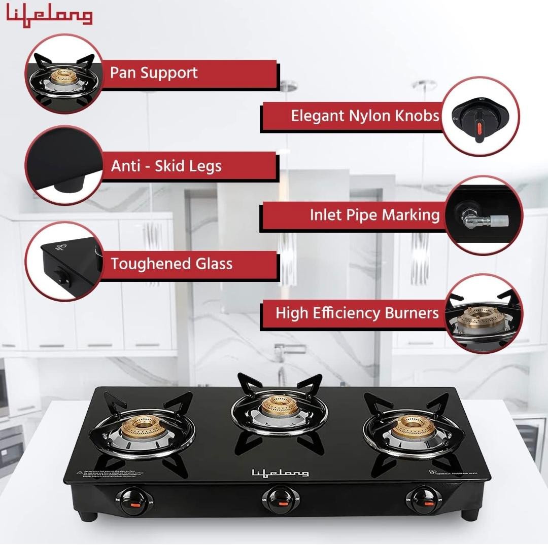 Lifelong 3 Burner Gas Stove Top for Kitchen