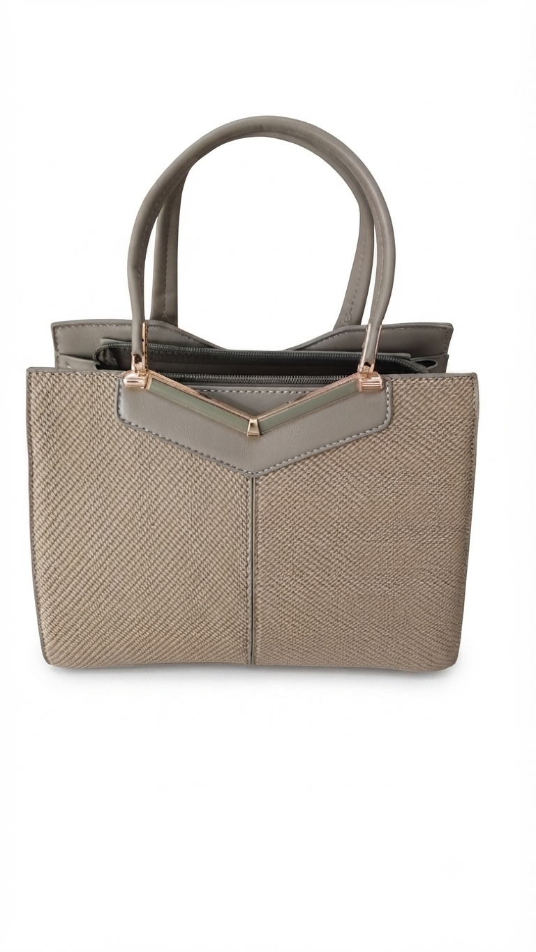 Textured Taupe and Grey Satchel Handbag