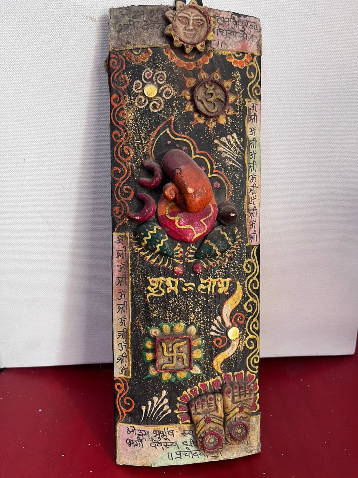 Decorative Spiritual Wall Hanging with Lord Ganesha and Auspicious Symbols