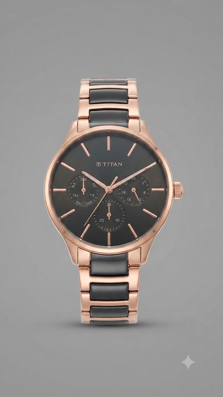 Titan Two-Tone Rose Gold and Black Multifunction Watch