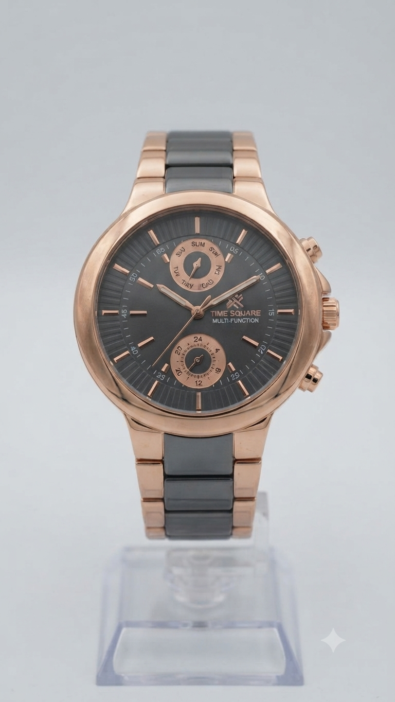 TIME SQUARE Multi-Function Watch (Rose Gold and Dark Grey Two-Tone)