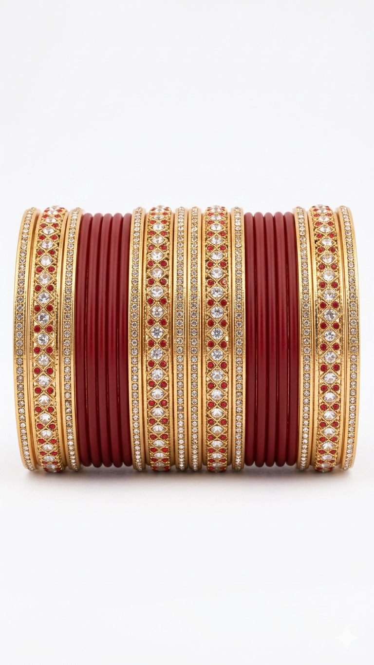 Red and Gold Designer Bangle Set or a Bridal Chura Set