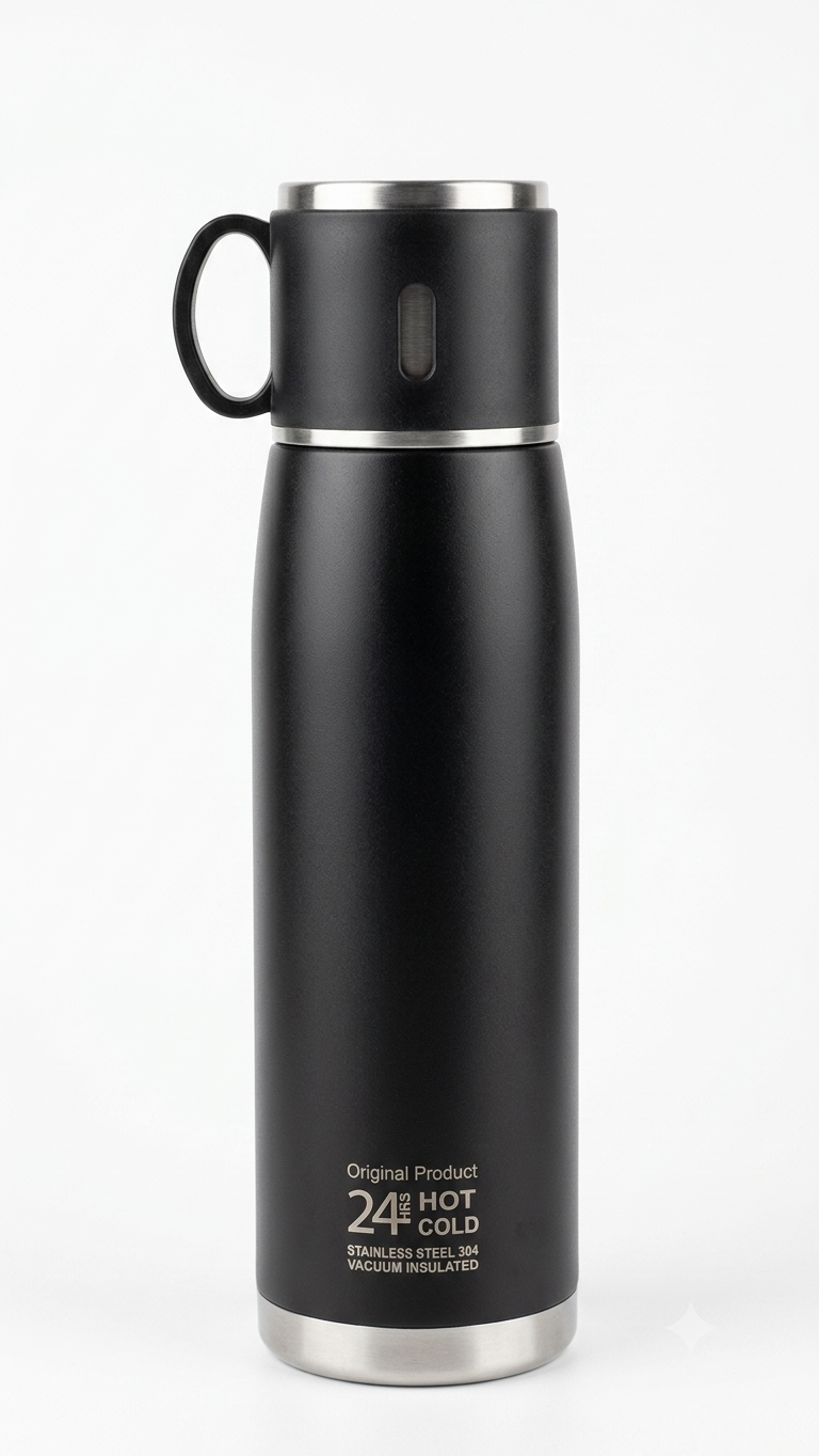 Stainless Steel Vacuum Insulated Travel Flask (with Cup-Style Lid)