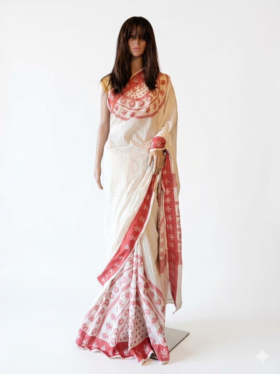 Traditional Chhattisgarh Hand-Painted Saree