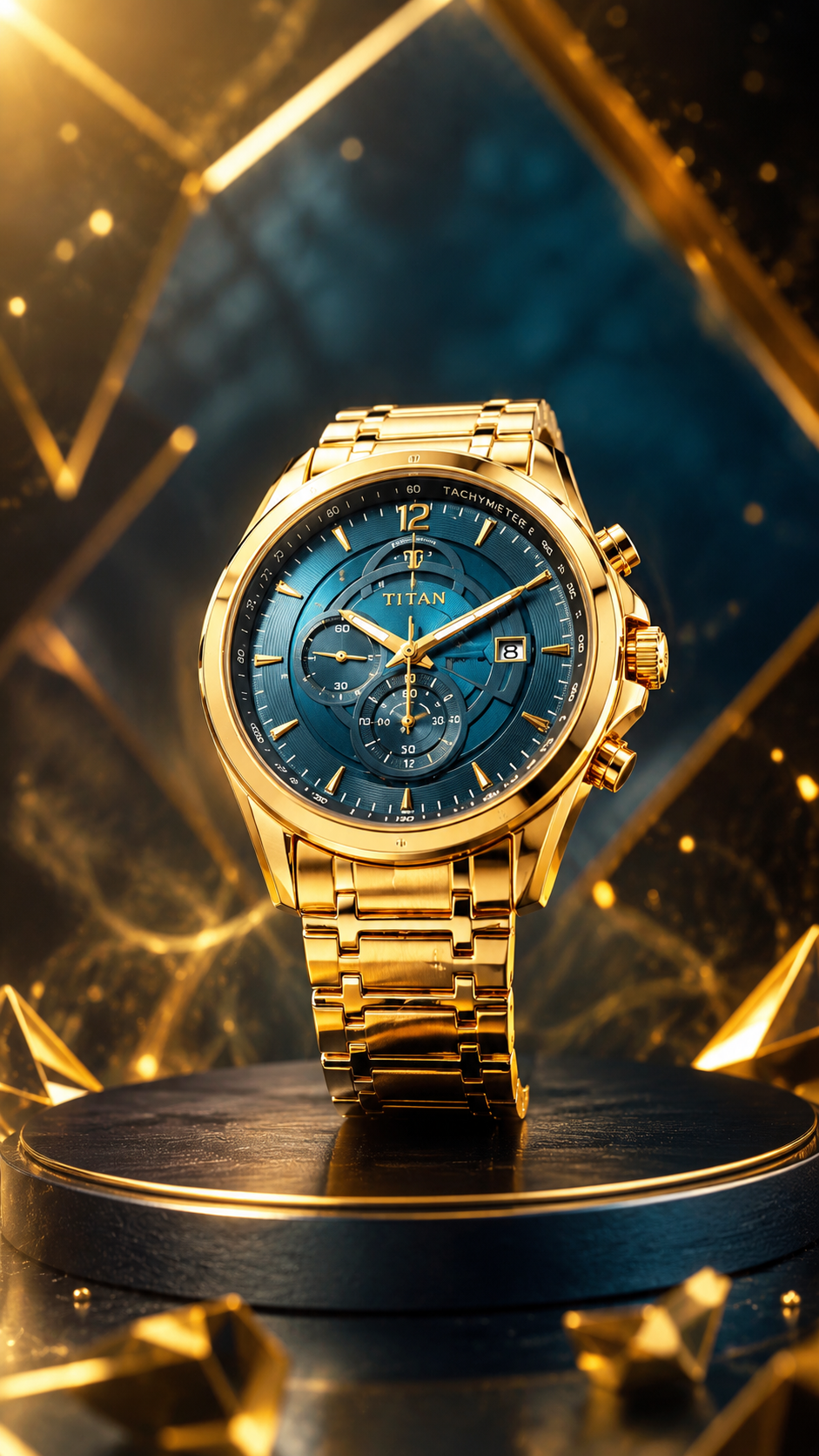 Titan Royal Blue Gold Chronograph Watch
