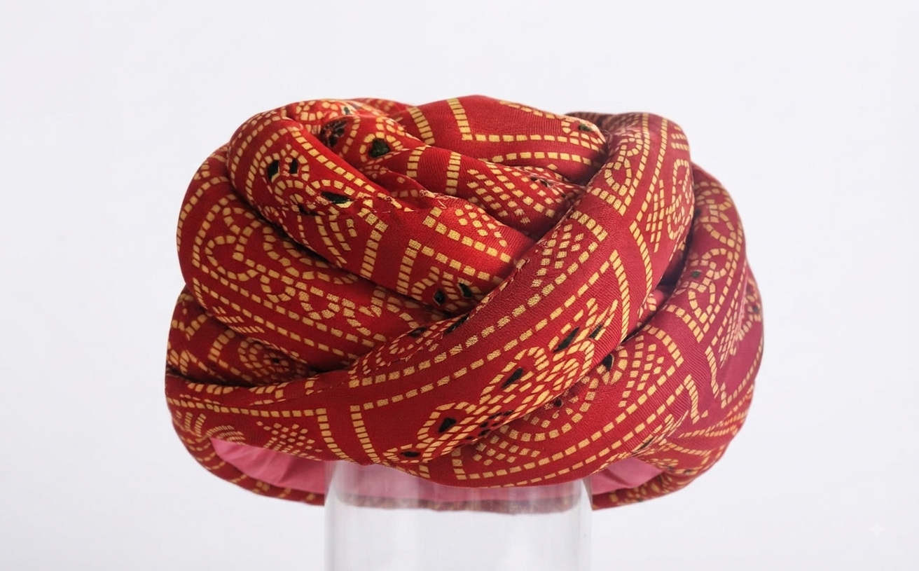 Traditional Red Bandhani Print Wedding Turban / Pagri / Safa (Available on Rent)