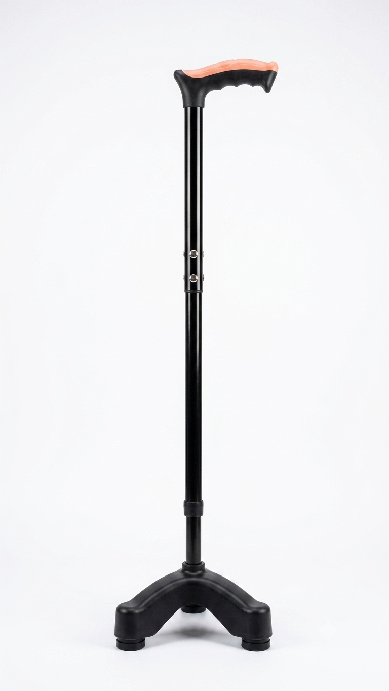 Classic Quad Walking Cane with Light Pink and Dark Grey Ergonomic Handle