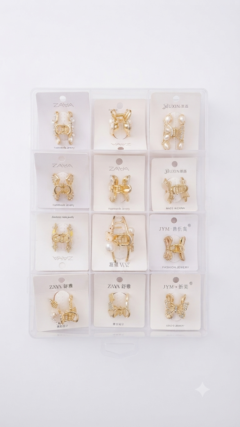 Assorted Gold-Tone Mini Hair Claw Clips Set