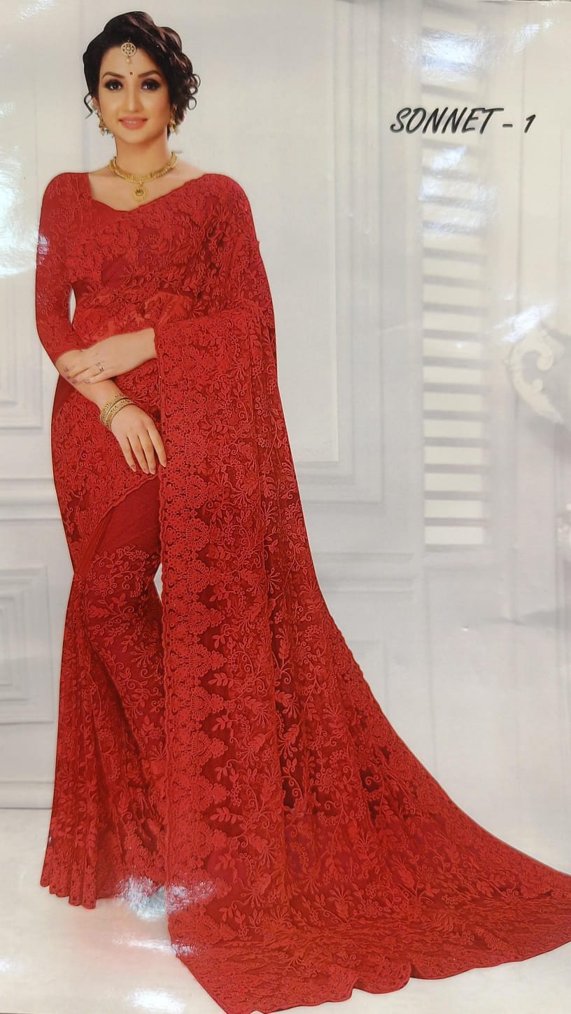 Sonnet-1 Red Embroidered Saree