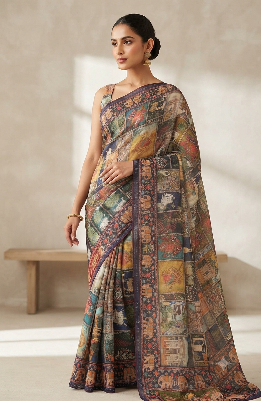 Pichwai / Heritage Pichwai Art Print Saree