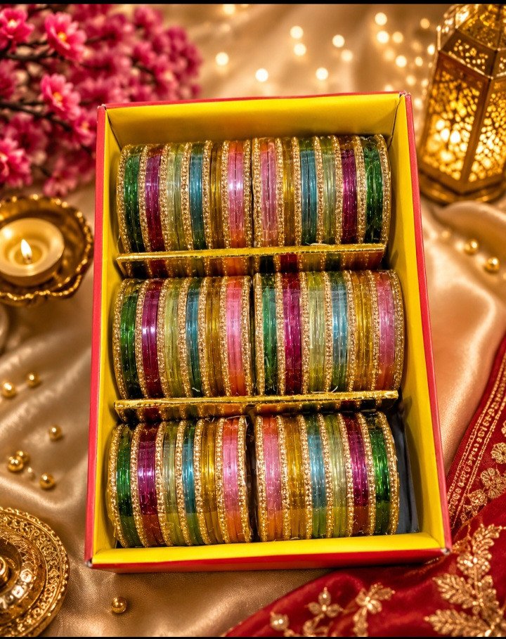 Golden Aura Multicolor Bridal Bangles Set