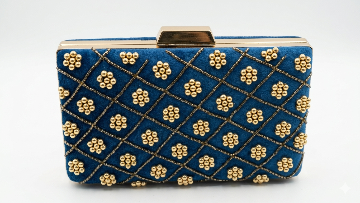 Blue Velvet Emerald Clutch handbag