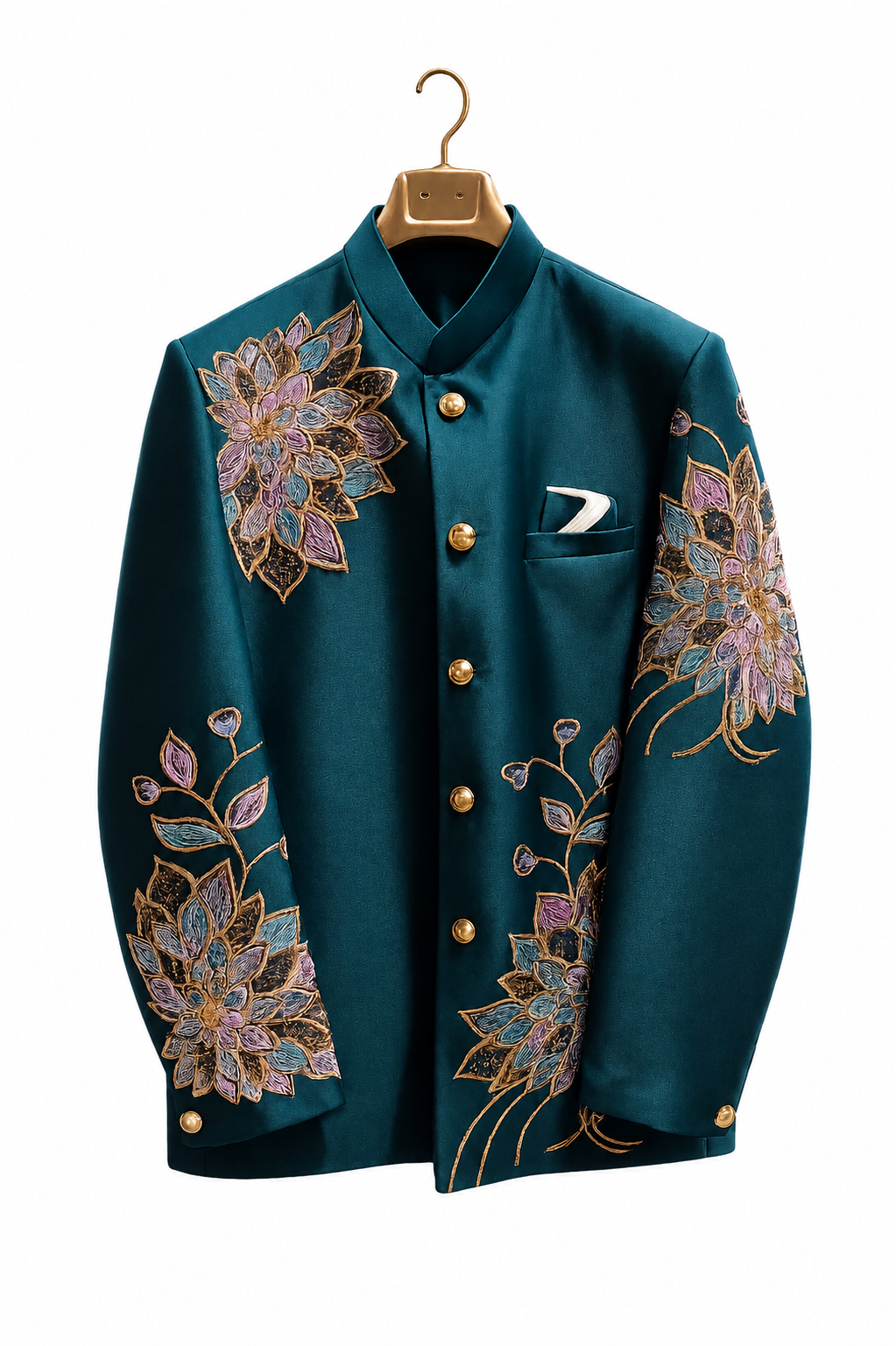 Royal Emerald Floral Embroidered Indo-Western Sherwani