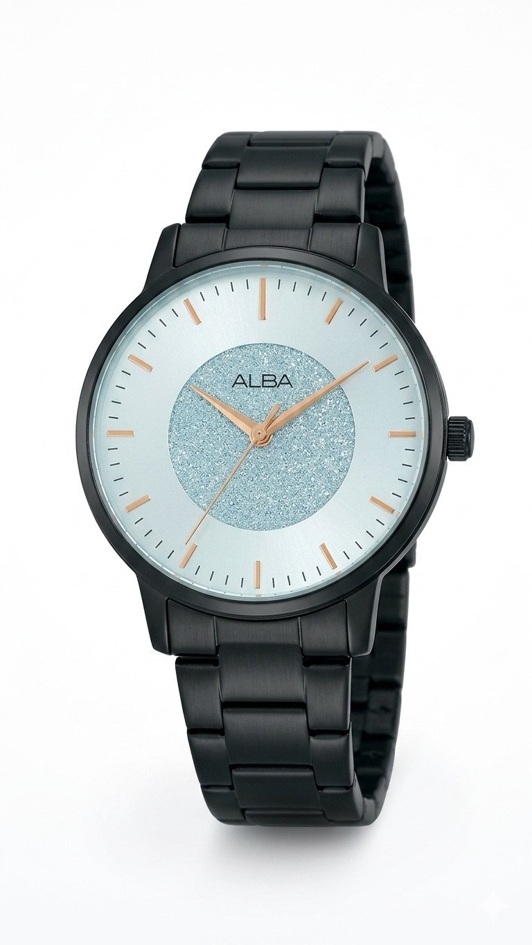 ALBA Fashion Women's Black Stainless Steel Watch (Glitter Accent Blue Dial)