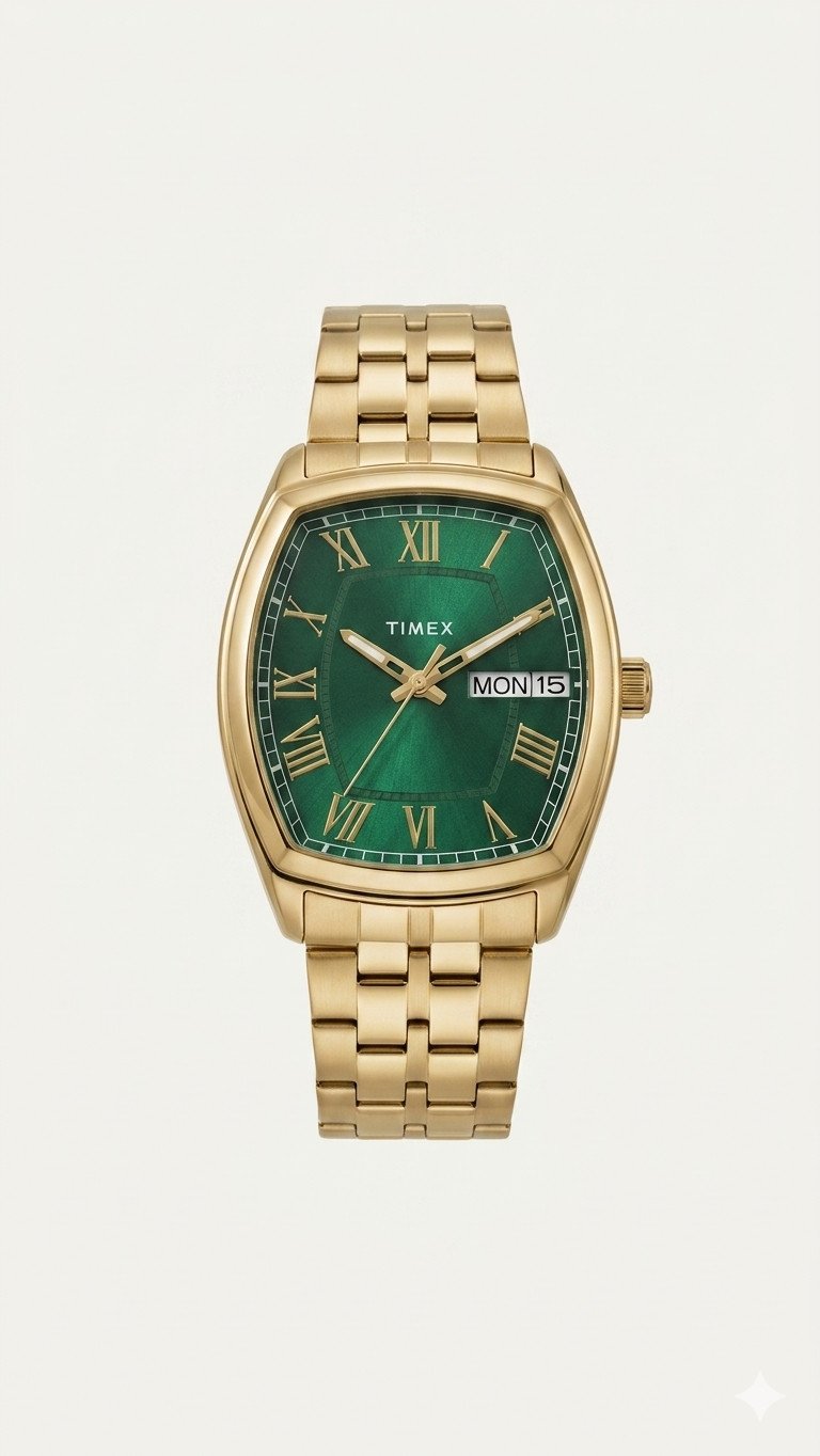 Timex Tonneau Gold-Tone and Sunburst Green Dial Watch