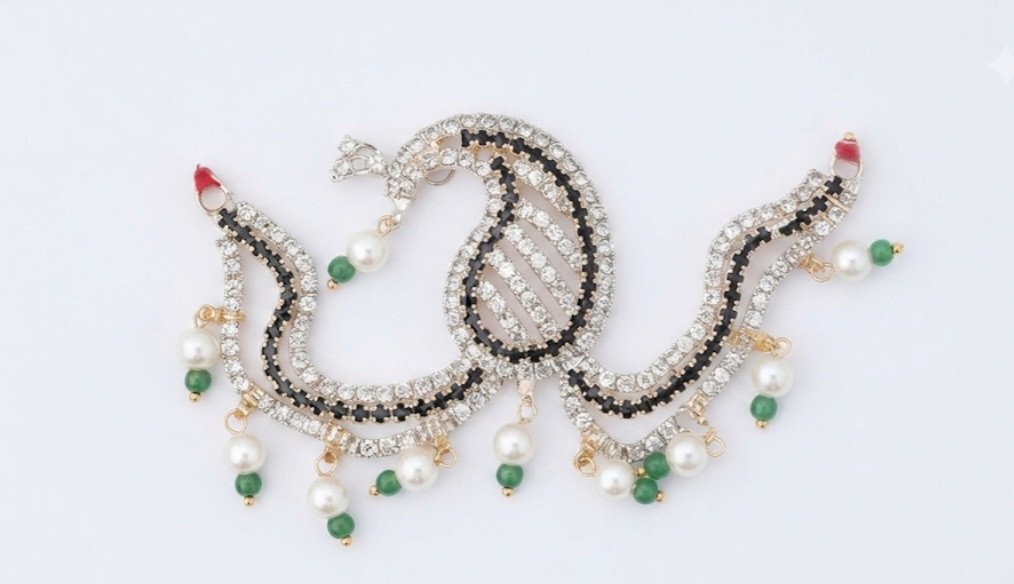 Crystal and Enamel Peacock Motif Hair Jewelry