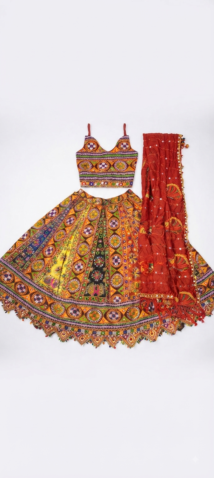 Vibrant Multi-Color Patchwork & Mirror-Work Chaniya Choli Set with Dupatta