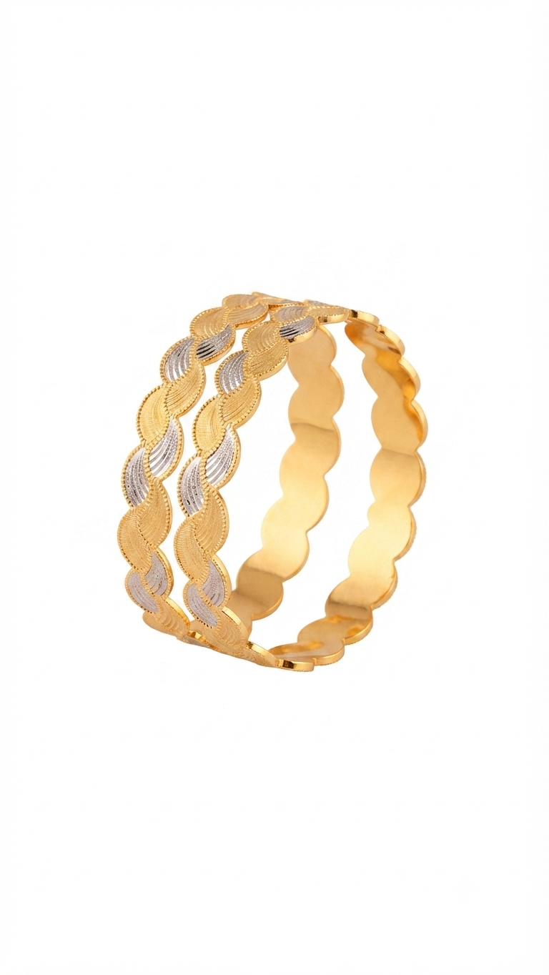 Exquisite Two-Tone Wave-Design Gold Polish Bangles