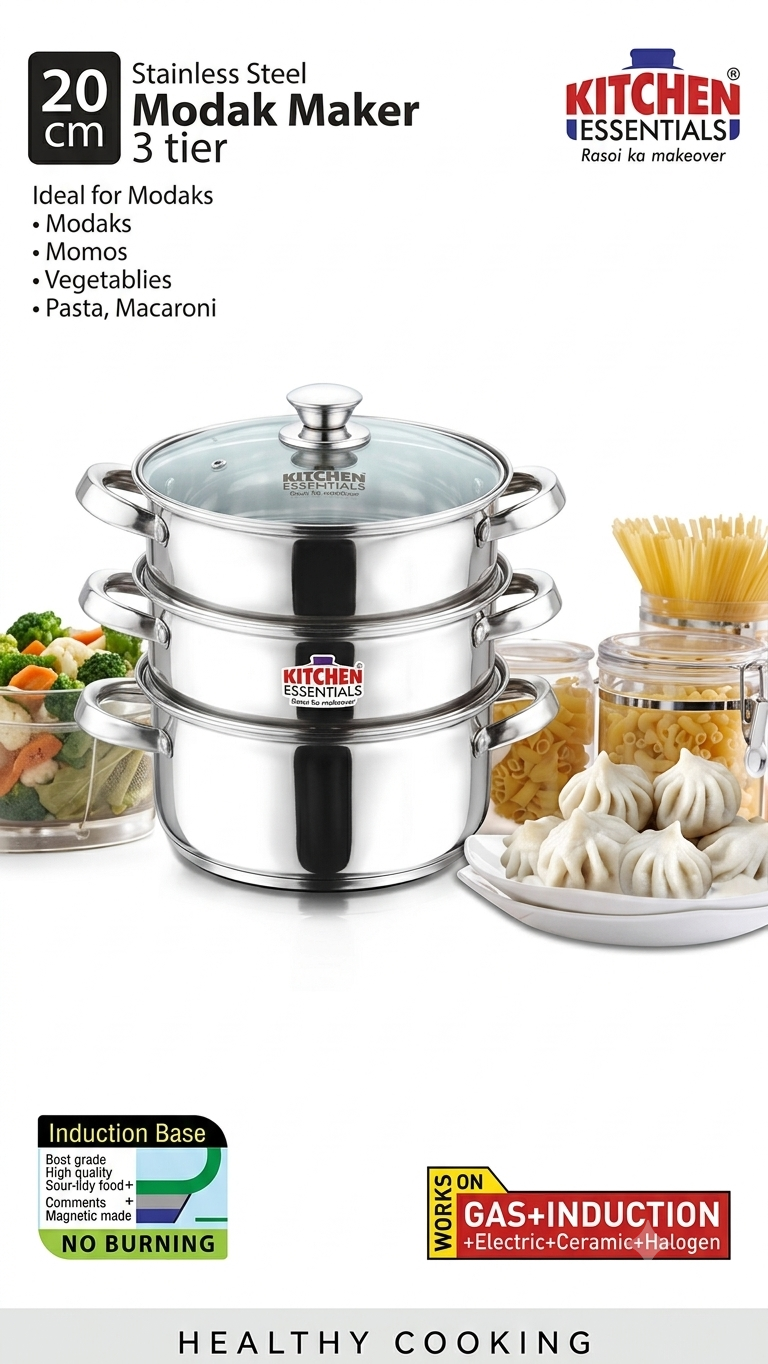 Kitchen Essentials 3-Tier Stainless Steel Modak Maker (20 cm)