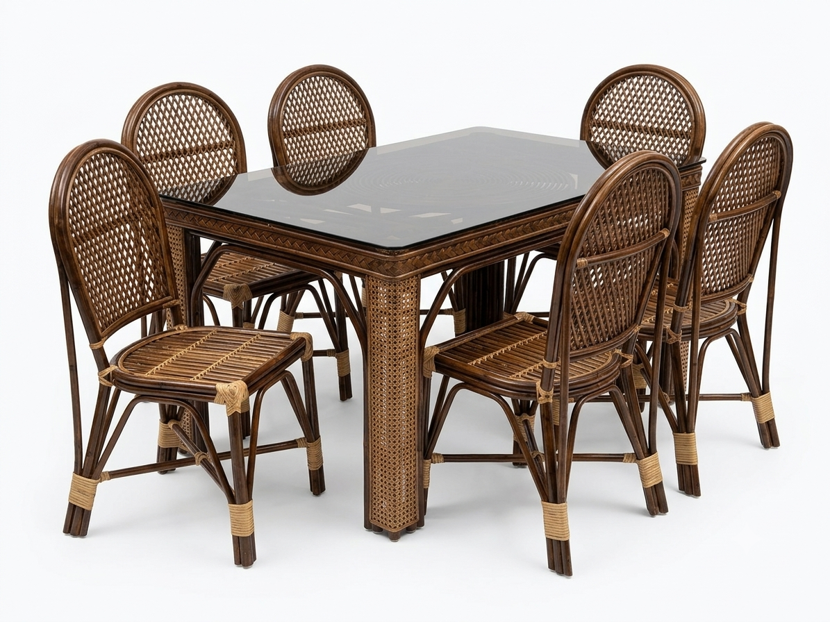 Natural Cane and Rattan Dining Set