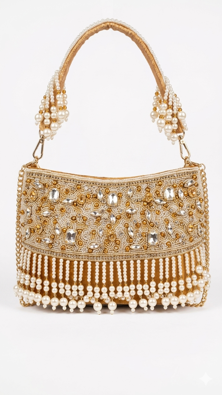 Gold & Pearl Embellished Clutch handbag